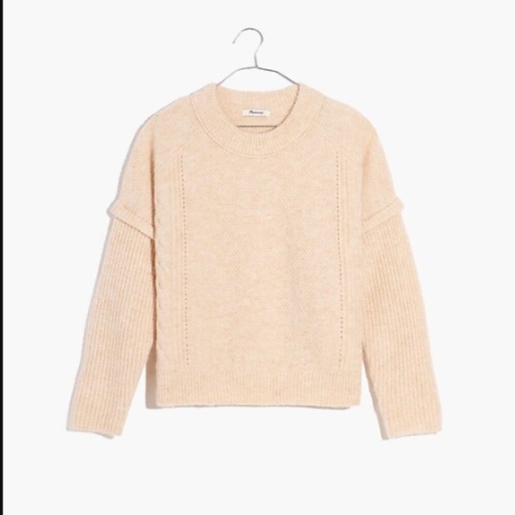 Madewell Plus Cable Havener Pullover Sweater light pink size M Alpaca wool - Picture 2 of 13